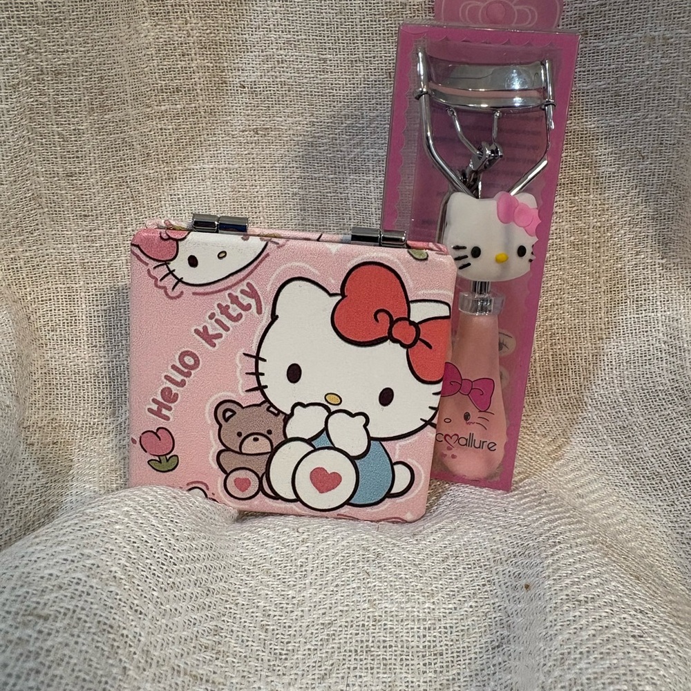 Hello Kitty Pink Compact Mirror and Eyelash Curler Set